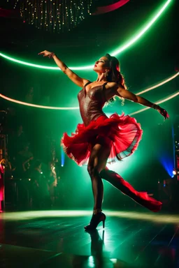 a beautiful spanish dancer dancing in luxury night club with dynamic lights