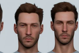 Male character 19 years Proportions of the character the head-to-body ratio . Create a distinctive that helps the character stand out and be easily recognizable Design the character's face, including the shape of the head, eyes, eyebrows, nose, mouth, and ears. Consider the character's personality, age, and any unique that set them apart depth and visual interest. Front, Side, and Back Views: Provide multiple views of the character, including front, side, and back mode sheet