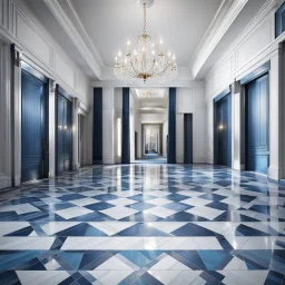 luxury hall ,tiled blue and gray large floor,