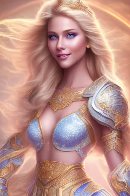 Viking princess, blonde hair, blue eyes, oval face, large breast 