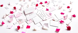 photo of white postcards on a white background image with rose petals and glitter stars