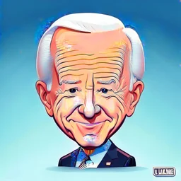 Ilustración estilo chibi Joe Biden con una naríz extra larga como la del muñeco Pinocho