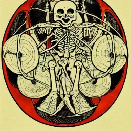 skeleton, vitruvius man, playing drums, art nouveau,