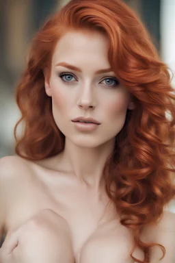 Gorgeous young woman with red hair and opulent breasts