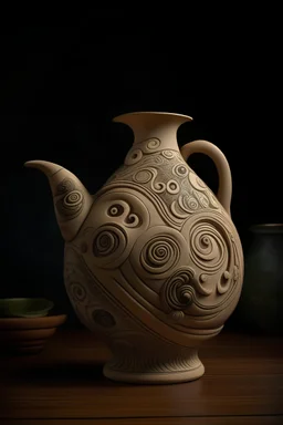 Highly fired, unglazed flower vase, strange teapot design, Vietnamese pattern, abstract surrealism, surrealist style, 8k