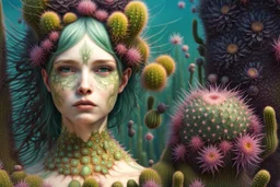 hypercomplex cactus sylph, symmetrical face, detailed face features, sharp eyes, soft skin, by Daniel Merriam, by Albrecht Altdorfer, surreal, abstract Modifiers: fantasy intricate very attractive beautiful Unreal Engine hdr cinematic postprocessing pencil sketch black ink Craig Rutkowski