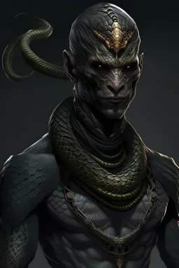 mysterious and dark male snake humanoid