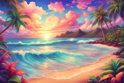 a beautiful Hawaii beach, DMT Art Style