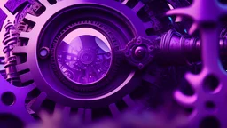 a giant cog with a magnifying glass in the center, purple tones, dreamy, psychedelic, 4k, sharp focus, volumetrics, trippy background