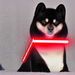 darth shiba inu with a red light saber