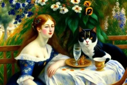 Two cats on a terrace. Auguste Renoir. Perfect brown eyes with perfect iris, perfect pupils.