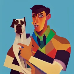 Cubist painting of humans and dogs standing next to each other in different colors and sizes, Cubist painting by Kees Maks, featured on dribble, informal art, cubism, picasso, art on instagram