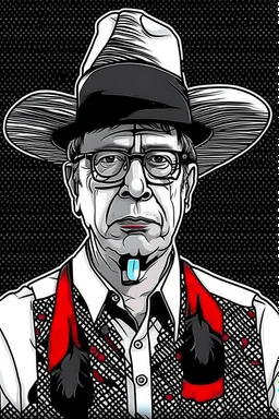 Ilustración vectorial de Gustavo Petro con gorra camisa colores negro, blanco y rojo, fondo negro