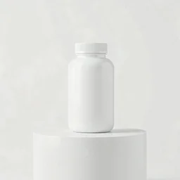 mockup of a plain white medicine bottle neatly placed on a podium on a neutral background, Ai generated Images