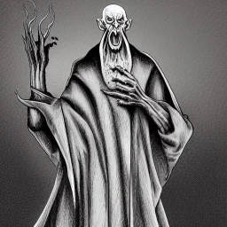 Nosferatu vampire with a tentacle beard, four arms and grey skin as Russian Orthodox