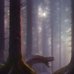 film still, cinematic dragon, chrome teeth, blazing forest fire by terry redlin