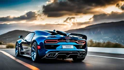 Rear View A stunningly realistic (((Bugatti x Dodge Ram))), intricate detail and perfection in every surface, glimmering metal and luxurious contours, a (perfect model) for a desktop wallpaper fit for high resolution screens, evoking a sense of futuristic elegance in a (4K cinematic atmosphere).