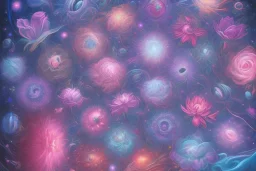 cosmic surrealist flowers in cosmos blue pink