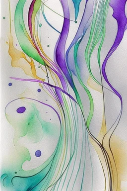 Abstract wet watercolour with ink lines