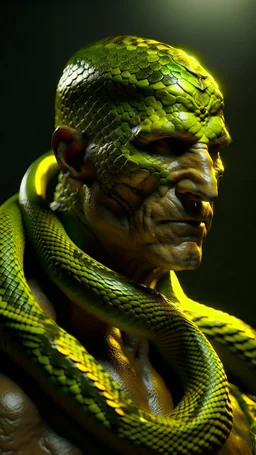 Snake man, green-yellow shades, high detail, high resolution, 8K