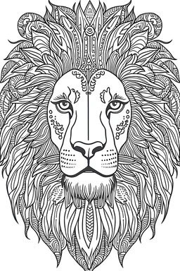 a lion. centered flat minimalistic black and white high contrast line drawing, coloring book style, {prompt}, (white sky, white clouds, white hair, white objects, white clothing, white fur, white skin, white terrain, white scales, white everything:1.1), blank white background