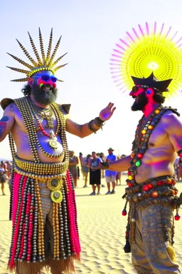 lord of the nerds worshipping giant nerd at burning man festival in the style of hiroku ogai