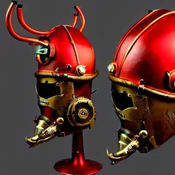 man, red rhino helmet, one man band, steampunk, midjourney style, neon