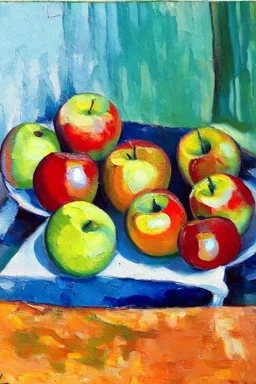 Abstract impasto oil painting of an apples on a table cezanne