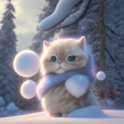 Cute fumo plush of a beautiful anthropomorphic cat girl wearing a puffy jacket in a winter wonderland; beautiful full volumetric lighting, cinematic illumination, brilliant coloring, smooth, sharp focus, crispy quality, vray; Pixar, Disney, Artstation; HD, HDR, SF, CGSociety, 16k, photorealistic, unreal engine