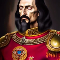 Ultra detailed fullbody Portrait in oil on canvas of Vlad the Impaler with armor,helmet,extremely detailed digital painting,ultrarealistic skin,intense stare, extremely detailed face, crystal clear eyes, mystical colors ,perfectly centered image, perfect composition, rim light, beautiful lighting,masterpiece ,8k, stunning scene, raytracing, anatomically correct, in the style of Simon Bisley and Ohrai Noriyoshi and robert e howard and Steve Jung and Wizyakuza and uncannyknack.