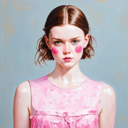 Pointillism painting technique, Mia goth, Cotton candy dress,rosy cheeks