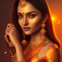 South Indian actress Ivana, by Mahmoud Sai, Cartographic, Circuitry, Golden Hour, Closeup-View, 16k, Lumen Global Illumination, Diffraction Grading