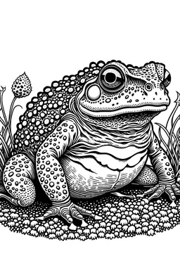 A humanoid toad-human hybrid. black and white fantasy line art