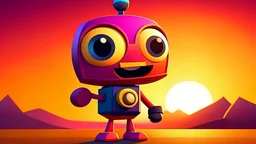 Create a lively and dynamic cartoon character embodying the essence of a plug mascot. Use a mirrorless camera with a wide-angle lens, set at a moderate aperture, to capture the character in the vibrant colors of sunset. Character style: Playful. Film type: Colorful.