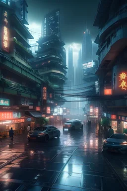 cyberpunk Wuhan in 50 years in the future