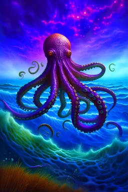 Long, thick purple tentacles, not a person, emerging from sea, no head, nothing visible but tentacles rising from ocean, not an octopus