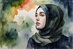 watercolor painting. Paper Texture. minimalist. Iran. hijab