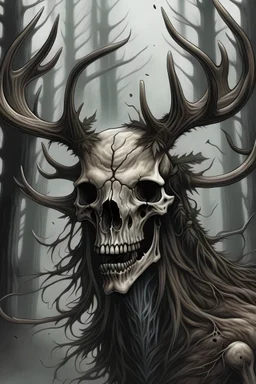 wendigo with deer skull covering head and face