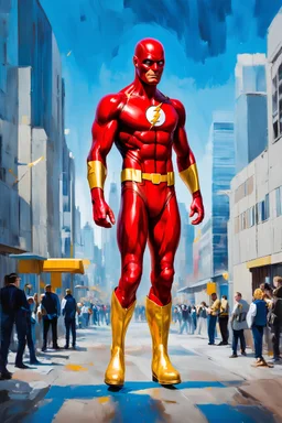 the Flash with gold boots, oil on canvas, by Alex Ross