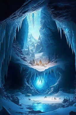 A frozen underground cave large like hollow earth