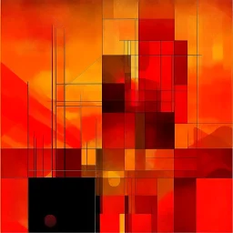 nyctophobia ghosts, abstract geometric art, by VS Gaitonde, mind-bending illustration; asymmetric, 2D, warm colors, crimson dark shine burn, by Victor pasmore