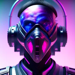 cyberpunk purple masked villain in galaxy, teal and purple smoke, detailed, realistic, 4k