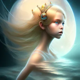 queen blond little girl in a ethereal water world