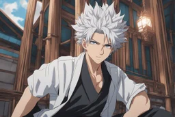 Gojo satoru in 8k anime drawing style, cinematic mood, close picture, white hair, crystal blue eyes, jujutsu kaisen them, highly detailed, high details, detailed portrait, masterpiece, ultra detailed, ultra quality