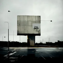 Minimal contemporary abstract oil paintings of desolate 1960s carpark with road markings and concrete fragments. Overlay with grungy typography graphics. style of Justin Mortimer and Francis Bacon.