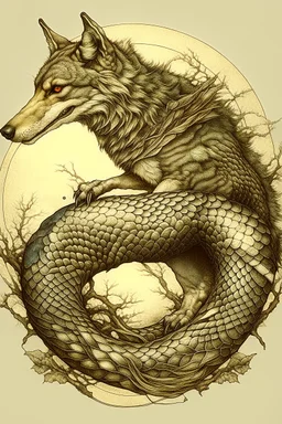 wolf with a snake instead of tail