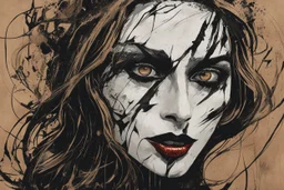 illustration of a vampire girl, in the style of threadbare abstract expressionism, bronze , black, and cypress, vintage abstract cut-and-paste, ricoh gr iii, editorial illustrations, fine lines, highly detailed