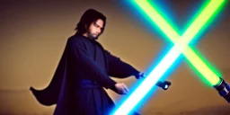 A jedi with his lightsaber, 8k, HD, cinematography, photorealistic, Cinematic, Color Grading, Ultra-Wide Angle, Depth of Field, hyper-detailed, beautifully color-coded, insane details, intricate details, beautifully color graded, Cinematic, Color Grading, Editorial Photography, Depth of Field, DOF, Tilt Blur, White Balance, 32k, Super-Resolution, Megapixel, ProPhoto RGB, VR