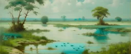 A teal serene wetlands painted by Henry-Robert Brésil