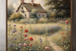 Art English Cottage Garden Canvas Wall Art Nature Flowers Scene Wall Pictures Framed French Country Decor Painting for Bedroom, Bathroom, Living Room Farmhouse